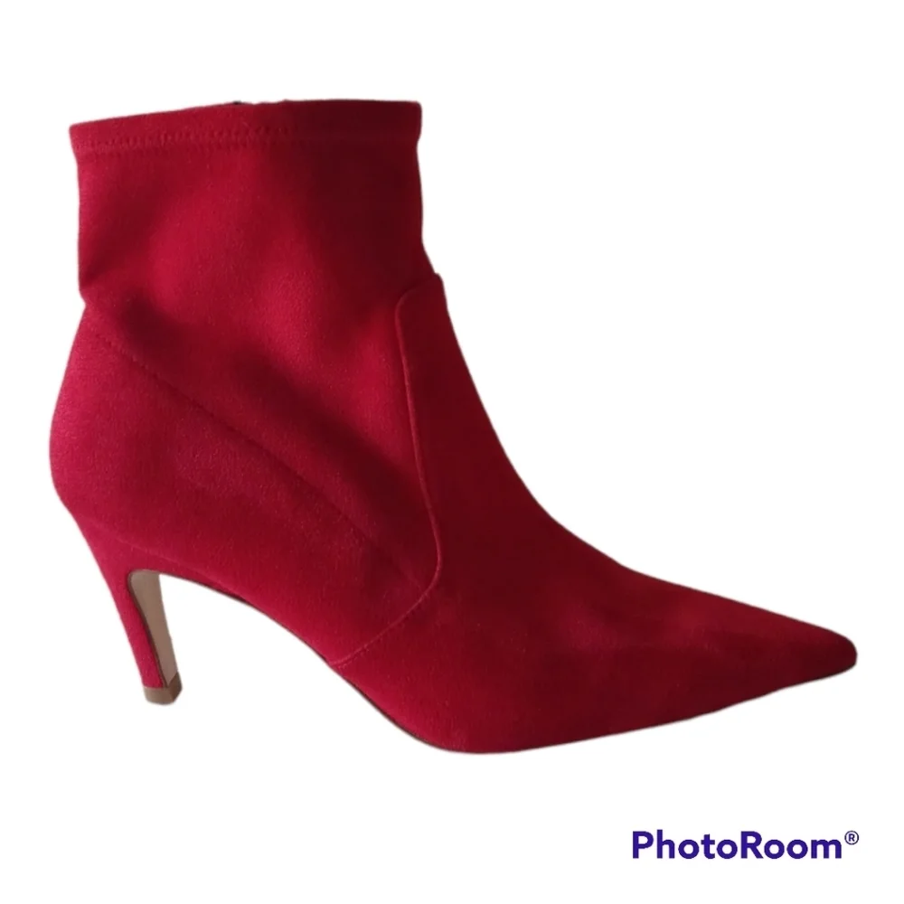 👠 NWOT Good American Icon Red Suede Ankle Booties. Size 6.5